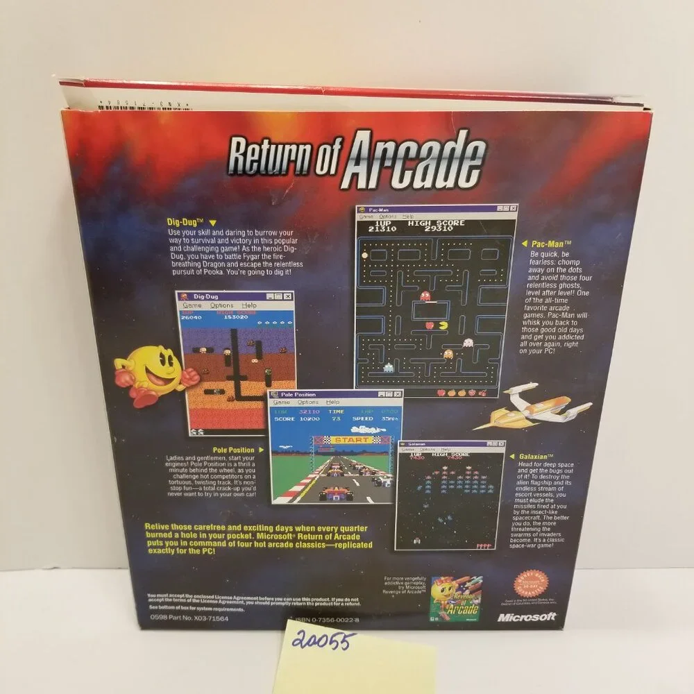 Microsoft Return of Arcade PC 1998 in box Pac-Man Galaxian Dig-Dug Pole Position